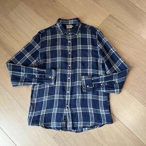Faherty Linen Laguna Button Up Blue Plaid Shirt Long Sleeve *Hole Men’s Medium